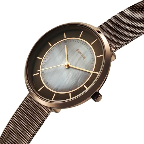 Image of Sonata Modern Edit 3 Quartz Brown Round Dial Women's Watch | Stainless Steel Strap Material | Watches for Women Analog - 8193QM01