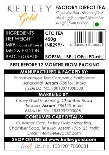 Image of Ketley Gold Assam Strong CTC Tea 450g - Factory Direct | Garden Fresh shipped within 48 Hours of Plucking from Katlicherra Tea Estate