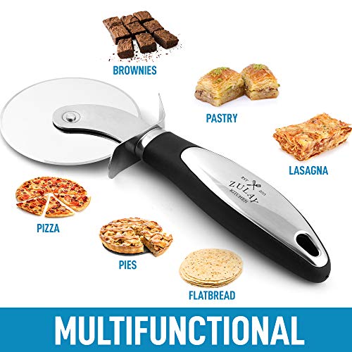 Zulay Kitchen Premium Pizza Cutter - Durable Stainless Steel Pizza Cutter Wheel - Easy-To-Clean, Easy-To-Use Pizza Slicer - Super Sharp With Non-Slip Handle - Dishwasher Safe Pizza Wheel (Black) #TOP2