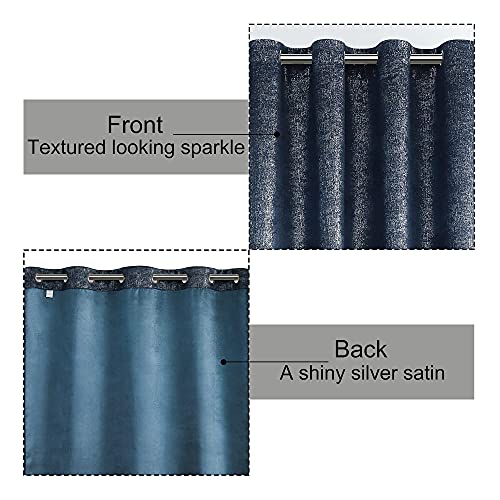Bujasso Navy Blue Blackout Curtains 84 inch 2 Panels Set Silver Sparkle Patterned Window Curtains Luxury Room Darkening Curtains 85% Blackout Thermal Insulated for Living Room Grommet Top W52 xL84 - Image 5
