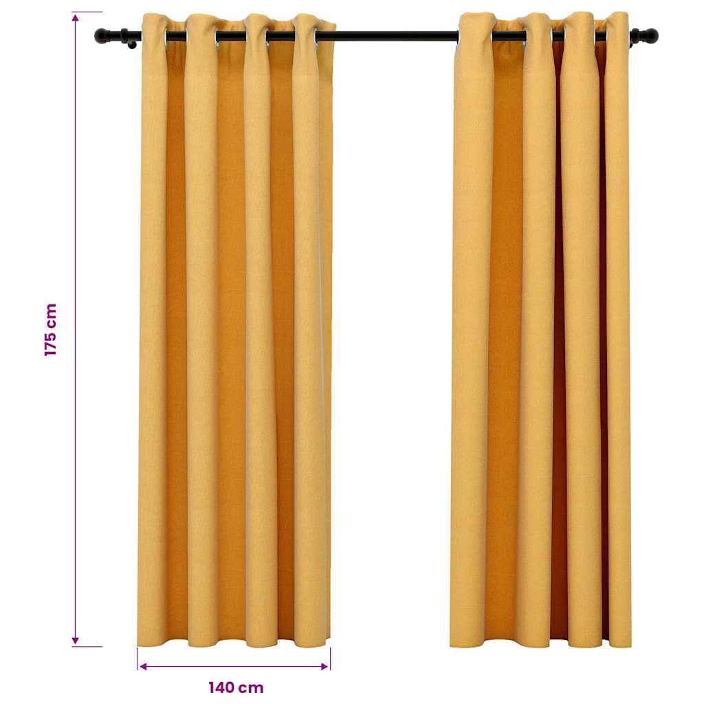 Fengshui Zasłony zaciemniające na przelotkach, o wyglądzie lnu, 2 szt. żółte 140 x 175 cm, do salonu i sypialni, wykonane w 100% z poliestru, nadają się do prania, zapewniają prywatność i ochronę