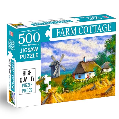 Image of Farm Cottage Jigsaw Puzzles for Kids and Children - Realistic Illustration Challenging Brain Booster Gifts, Fun and Creative Game - (500 Pcs)