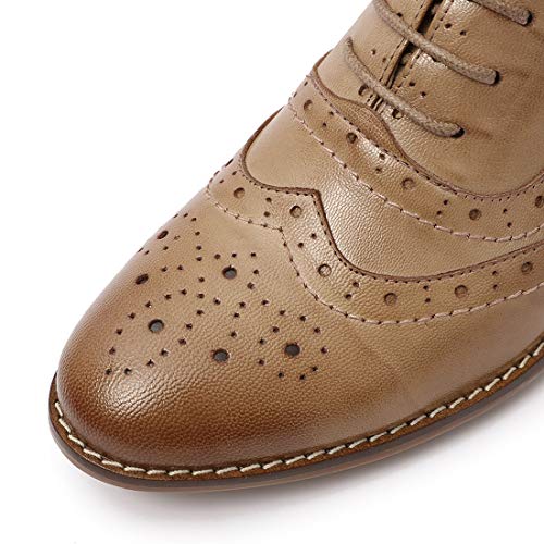 Image of Mona flying Women's Leather Brogue Ankle Boots Low Heel Oxford Booties
