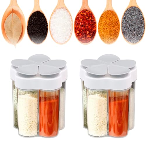5 in 1 Gewürzstreuer Camping Kunststoff Reise Dewürzstreuer Haushaltsgewürze Gewürzboxen Aufbewahrungsboxen für Reisen Zuhause Küche Kochen Steak BBQ(Grau, 2 Stück)