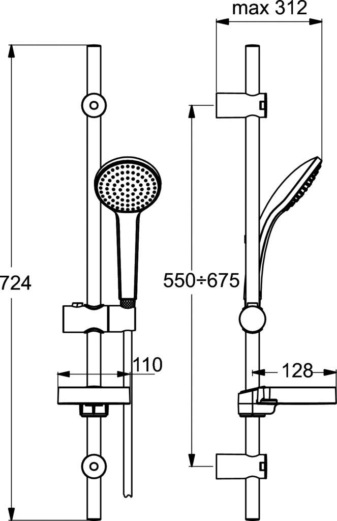 Ideal Standard - Idealrain, Kit doccia con asta doccia e accessori, Set saliscendi con accessori doccia, Cromato