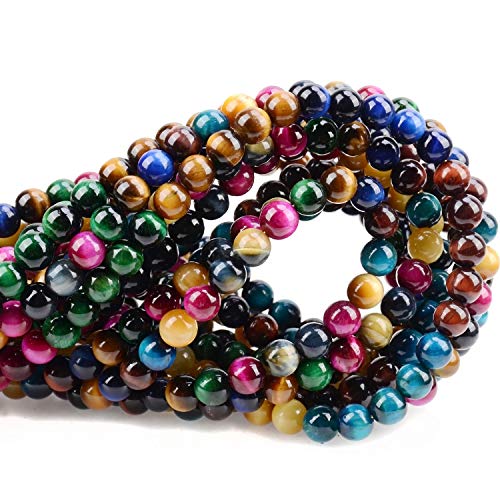 Image of 100PCS Multicolor Tiger Eye Beads, Smooth Surface, Loose 8mm Multicolor Tiger Eye Beads for Jewelry Making DIY Gifts, Necklaces, Bracelets, Yoga Bracelets (Multicolor Tiger Eye, 8MM)