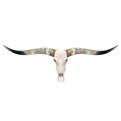 Skull Bliss - Real Mounted Steer/Bull Art/Genuine Longhorn skull wall Decor/Animal Skull Decor with a Handmade Design (Standard Horns) - White Storm - Standard Horns