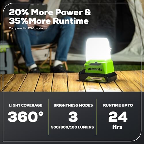 Greenworks 24V Lantern Cordless 500lm Camping Light Kit with USB-A and USB-C Port, 2Ah Battery and Charger Included - image 3