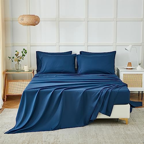 Image of ILAVANDE Navy Blue Queen Sheets Set 6 Piece,Hotel Luxury Super Soft 1800 Series Microfiber Queen Bed Sheets Set-Wrinkle Free & Breathable-14 Deep Pocket Sheets for Queen Size Bed(Queen,Navy Blue)