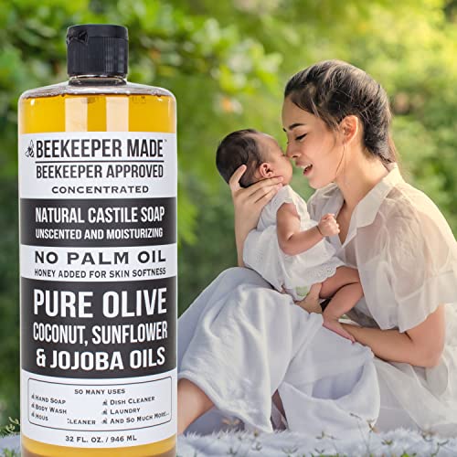 Beekeeper Made Natural Castile Soap, 32 Fl Oz | No Palm Oil, 8 Ingredients, Pure Olive, Coconut, & Sunflower Oils, Gmo Free, For Sensitive Skin, Made In The Usa (Unscented) #TOP5