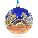 The Bean at Night, Chicago, Illinois Glass Ball Christmas Ornament 4 Inches