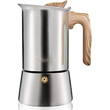 Sivaphe Stovetop Espresso Maker Stainless Steel 9 Cups, Induction-Capable Mocha Pot 450ml, Coffee Percolator with Replacement Silicone Gasket Steel Filter and Instructions 1 Cup=50ml