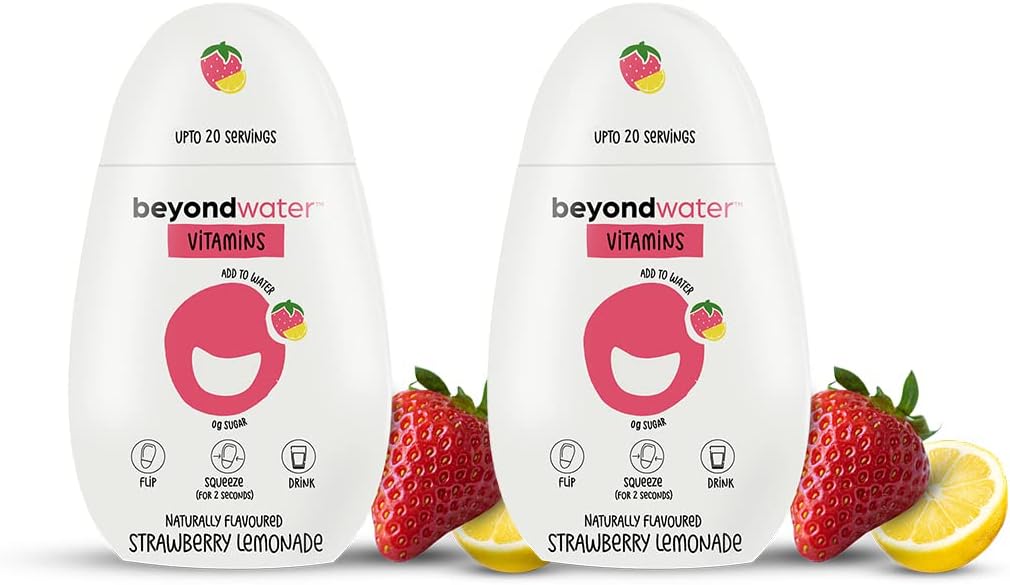 Beyond Water Strawberry Flavour Drops - Water Enhancer for Infusing Drinks (Strawberry Lemonade Pack of 2) | Flavoured Vitamin Water | Zero Calories Sugar-Free Energy Drink | Summer Drink Mix