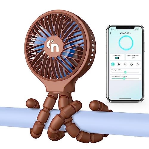 Image of HomeLifairy Stroller Fan Rechargeable Bluetooth APP Control Portable Fan Personal Battery Operated Clip On Fan Mini Handheld Car Seat Fan for Baby Small Desk USB Fan for Crib Car Rides (Coffee)