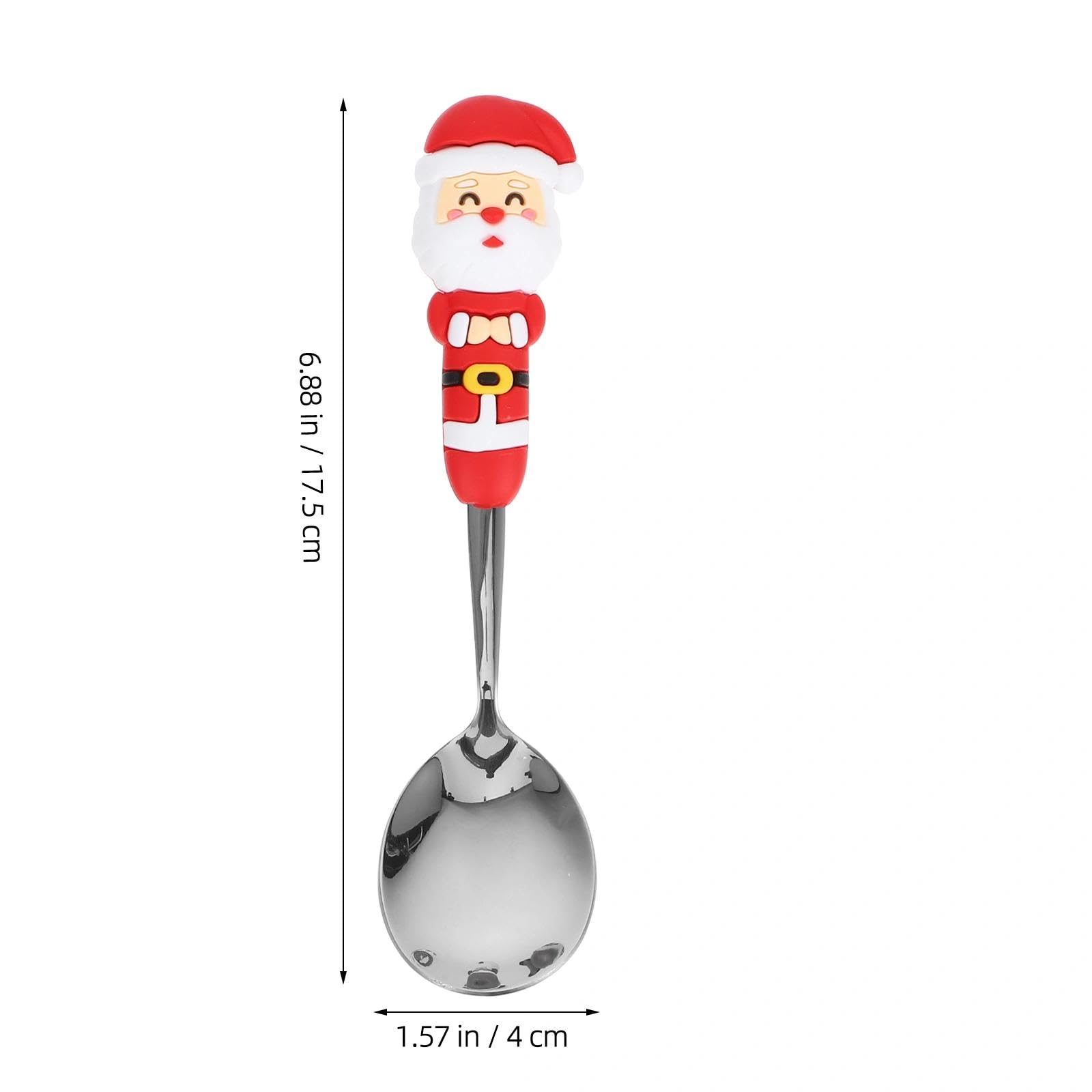 LOGOFUN 8PCS Christmas Spoon Stainless Steel Stirring Spoon with Resin Santa Tree Snowman Deer Ornaments Cartoon Xmas Theme Ice Tea Spoons for DIY Christmas Holiday Party Supplies