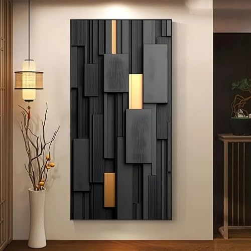 GOSRD Canvas Art Print Abstract Black Golden Geometric Artworks For Living Room Decor(50X100cm)