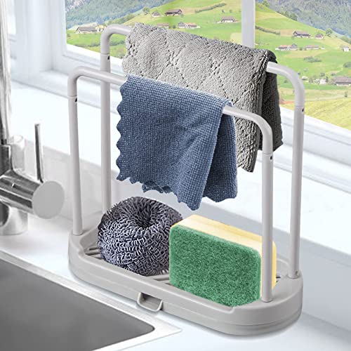 Muuboox Kitchen Sponge Holder Dishcloth Hanger, Kitchen Sink Rack Tray Organizer Stand For Sponge, Dish Cloth, Rag, Brush, Scrubber Storage And Organization (Grey) #TOP1