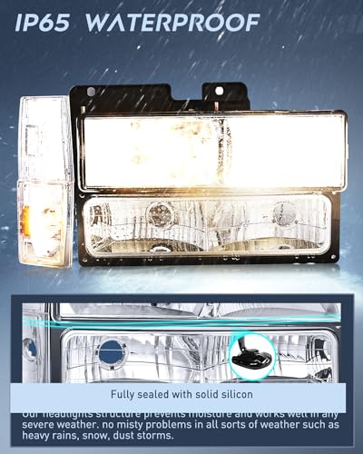 Image of Nilight Headlight Assembly Compatible with Chevy GMC 1988-1993 | For Chevrolet Silverado & Suburban 1988 1989 1990 1991 1992 1993 Chrome Housing Amber Reflector Headlights Replacement