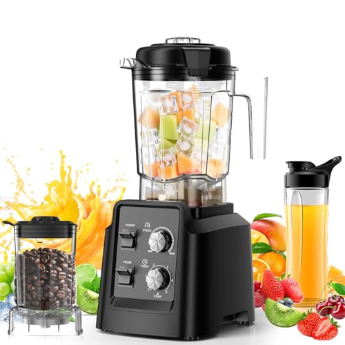 Blender, Blender for Smoothies with 68Oz. Pitcher, 27Oz. Grinder and 20Oz. To-go Cup, 28000 RPM Countertop Blenders for Kitchen, Ice Crushing, Frozen Fruits - Timing Setting, Speed Adjustable