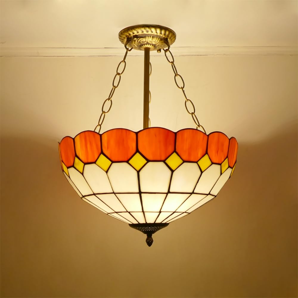SXECAEPS Contemporary Color Glass Pendant Lights American Countryside Art Living Room Restaurant Bedroom Hotel Corridor Chandelier (E D40CM)