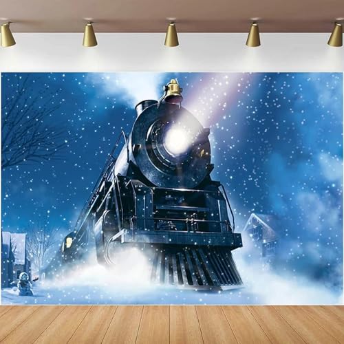 Fondo de fotografía de Tren navideño de Invierno para Navidad, Nieve, Noche, ferrocarril, Retrato, póster, decoración de Interiores, Pancarta 300x200CM