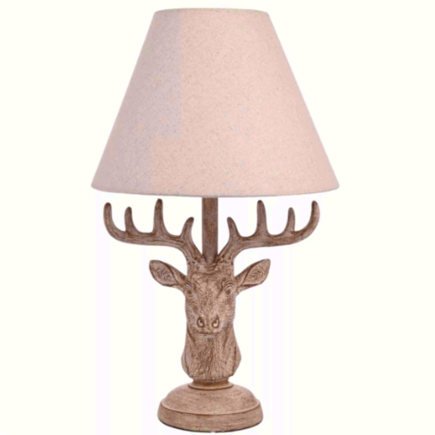 Sales Today Interiror Decorative Rustic Wood Effect Stag Head Table Lamp with 12" Linen Fabric Beige Coolie Light Shade