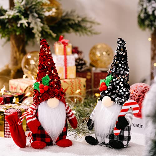 Enmolove Christmas Gnomes Plush Christmas Decorations, Stuffed Gnomes Tiered Tray Decor, Faceless Doll Buffalo Plaid Gnome Gifts (Br-2Pcs) #TOP6
