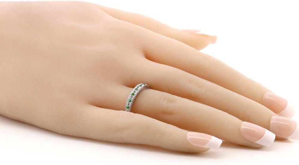 Gem Stone King Green Simulated Emerald and White Created Sapphire Ring | 925 Silver | Anniversary Wedding Band Ring For Women | 0.48 Cttw | Wedding Engagement Anniversary Promise Ring - Image 4
