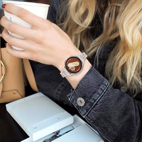 DEALELE Paski kompatybilne z Samsung Galaxy Watch 7 / FE / 6 / 6 Classic / 5 Pro / 4/4 Classic/Huawei GT3 / GT2 42 mm, 20 mm błyszczący diamentowy metalowy pasek zastępczy dla kobiet mężczyzn, różowe