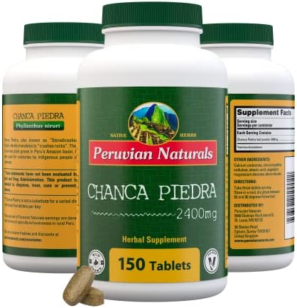 Peruvian Naturals Chanca Piedra “Stone Breaker” – 150 Tablets - Kidney Supplement - 2400mg per Serving 100% Natural Chancapiedra Grown in Peru