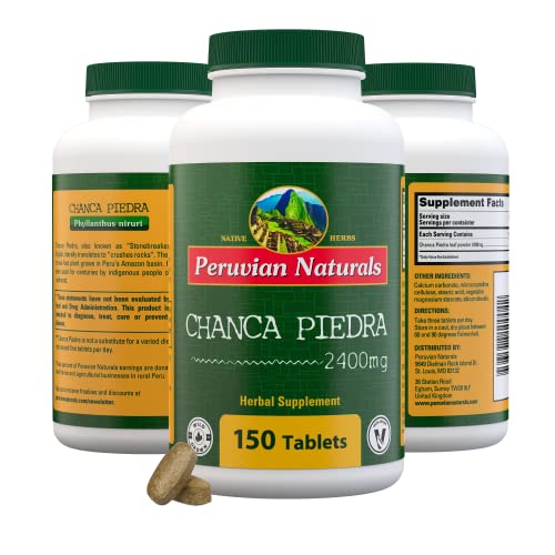 Peruvian Naturals Chanca Piedra â€œStone Breakerâ€ â€“ 150 Tablets - Kidney Stone Support Supplement - 2400mg per Serving 100% Natural Chancapiedra Grown in Peru â€“ Rock Crusher, Dissolver Remover