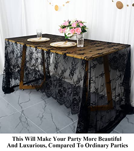 Lace Tablecloth Rectangle 60X120 Lace Tablecloth Lace Table Clothes Eyelash Vintage Reusable Table Cloths Lace Tablecloth Floral Embroidered Tablecloth Linen Flower Tablecloth(Black) #TOP4