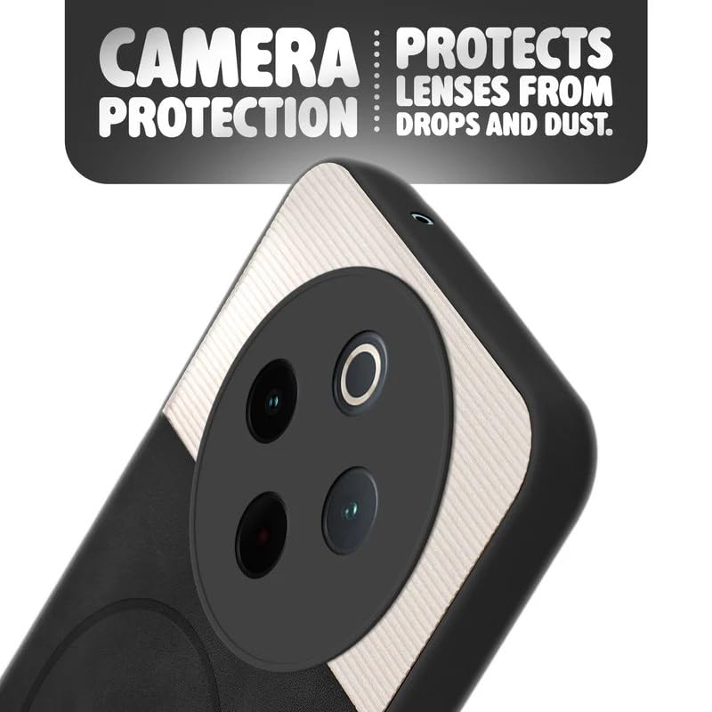 Image of Bintage case Macc-Safe Design Hard Light Weight Back Case | Soft Border Camera Protect | Dual PU Leather Finish Back Cover Compatible for iQOO Z10 5G /Vivo T4 5G - White & Black