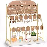 Keebofly Acrylic Earring Organizer Stand with 14 Hooks, Cute Girly Earring Holder for Girls/Teens/Kids – Jewelry Display for Vendors, Vanity Desk Stores Studs/Hoops/Dangles/Necklaces/Bracelets Glod