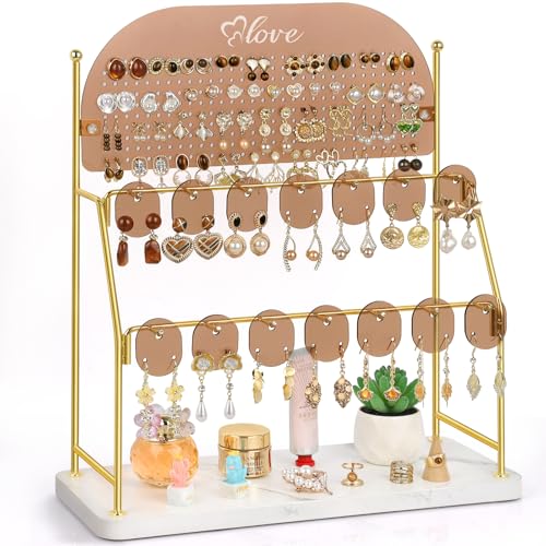 Keebofly Acrylic Earring Organizer Stand with 14 Hooks, Cute Girly Earring Holder for Girls/Teens/Kids – Jewelry Display for Vendors, Vanity Desk Stores Studs/Hoops/Dangles/Necklaces/Bracelets Glod by Keebofly - Used condition - US$6.42