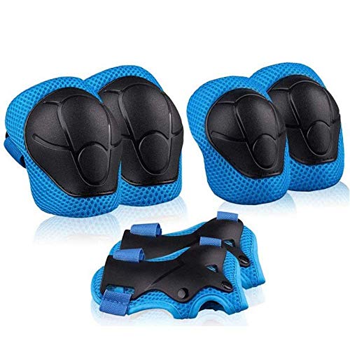 Kids Sports Protective Gear Set,6PCS Wrist Guard Knee Elbow Pads for Children Protection Skateboard Inline Roller Skating Biking Riding Scooter,Blue