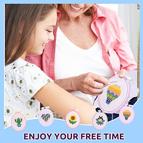 Pllieay 5 PCS Cross Stitch Kits for Beginners for Kids 7-13, Sewing Kit for Kids with Instructions for Backpack Charms, Ornaments and Needle Craft