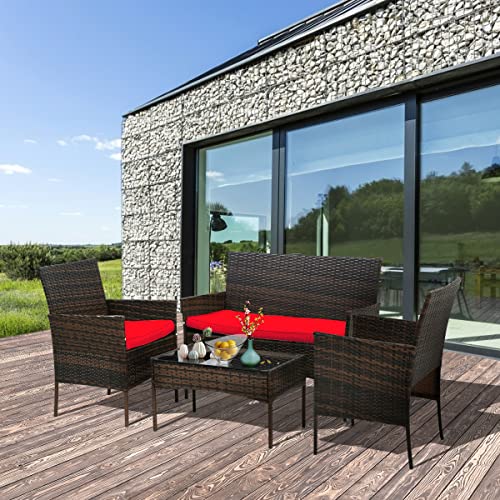 Dkeli 4 Pieces Patio Furniture Set Outdoor Wicker Bistro Sets