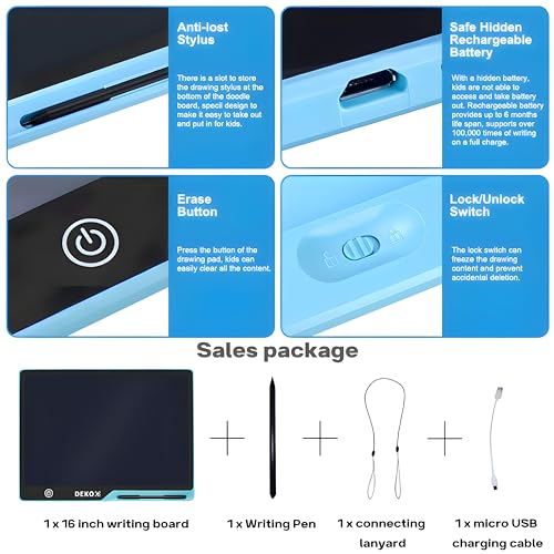 Image of Magic Slate 16-inch LCD Writing Tablet with Stylus Pen, for Drawing, Playing, Noting by Kids & Adults (Rechargeable LCD Writing Tablet) (Blue)