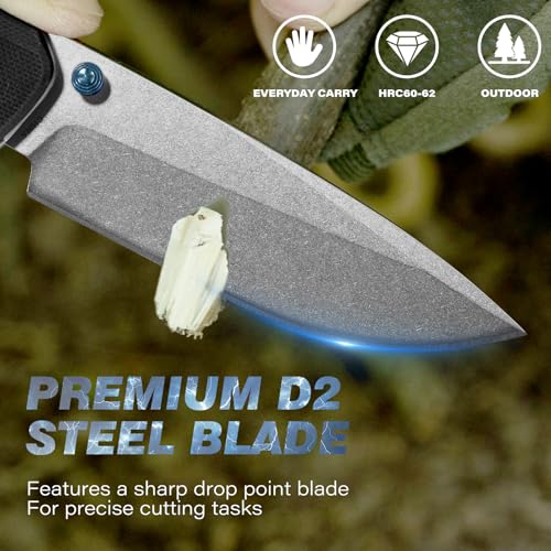 Image of Dispatch Axis Lock Folding Pocket Knife with Clip, 3.46 inch D2 Steel Drop Point Blade and G10 Handle, Crossbar Lock Knives for Men Women Camping Hiking Survival Pocketknife