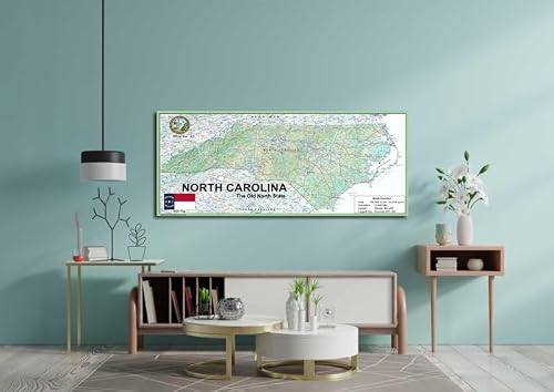 North Carolina State Poster Map - 13.3 x 30 inches - Paper Laminated