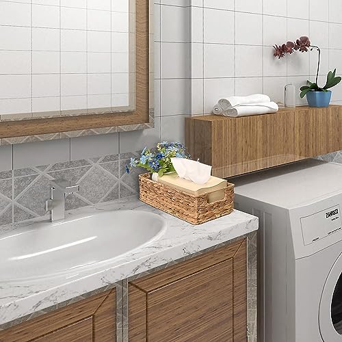 Amber Home Lot de 2 Panier de Rangement en Osier pour Papier Toilette, Panier en Tissés pour Organisateur, Panier de Rangement en Jacinthe D'eau Naturelle pour Salle de Bain et Cuisine avec Poignée – Image 5