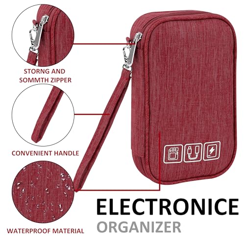Tunejoy Bolsa para Cables de Viaje Portátil Electrónico Accesorios Organizador Impermeable Pequeña Estuche para Cargador Banco de Energía 18,5 * 11,5 * 2,5 cm Rojo - imagen 3