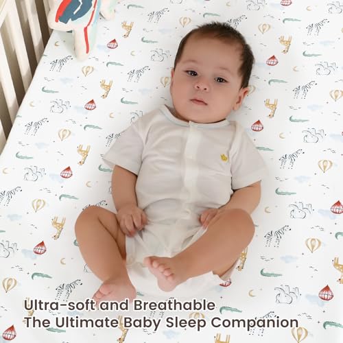 Image of david's kids 3 Pack Fitted Crib Sheets, Ultra Soft Breathable Comfortable Baby Sheet Set for Boys Girls Neutral, 28x52 Inch Fits Standard Crib and Toddler Mattresses, Animals
