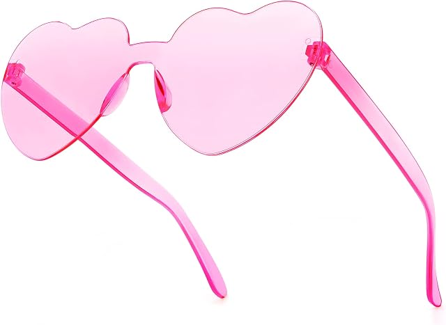 PROUSKY Heart Sunglasses Candy Color Rimless Glasses Lovely Street Shoot Party Glasses for Teen Girls Women Cosplay Mardi Gras Summer Party