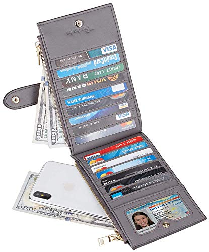 Image of Travelambo Leather Wallets for Women Slim RFID Blocking Bifold Credit Card Holder Wallet