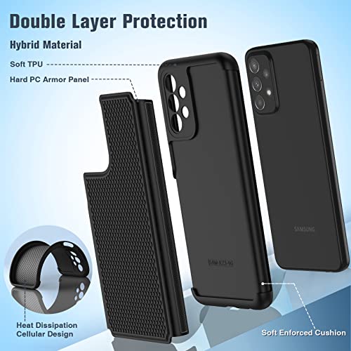 Image of FNTCASE for Samsung Galaxy A23 5G Case: (Samsung Galaxy A23 4G LTE) Dual Layer Protective Heavy Duty Cell Phone Cover Shockproof Rugged with Non Slip Textured Back Bumper - 6.6inch Black