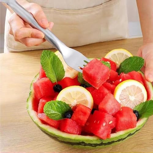 Image of 2 Pcs Pujara Watermelon Cutter Slicer Fruit Tool,2024 Watermelon Cutter,2-in-1 Stainless Steel Fruit Knife Watermelon Fork Slicer for Outdoor Parties and Family Dinners