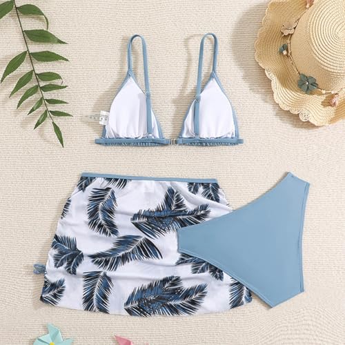 Girl's Cute 3 Piece Swimsuit V Neck Spaghetti Strap Wireless Triangle Bikini Set Palm Leaf Cute Beach Bathing Suit 6-14 Years3