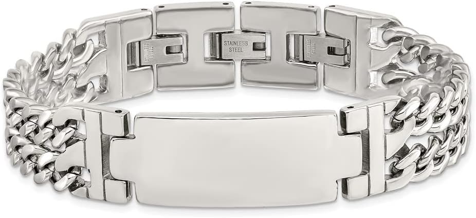 The Black Bow Men's Stainless Steel Adjustable Double Curb I.D. Bracelet, 8.25 Inch